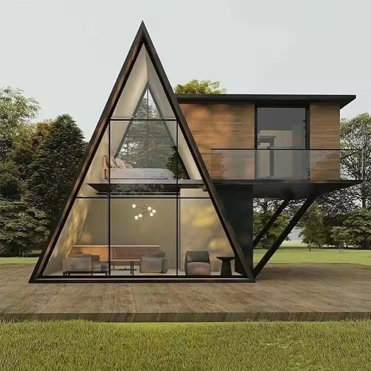 A-Frame Two-storey with Balcony Triangular Prefabricated House Luxury Villa Double Layer with Terraces for Prefab Triangle House