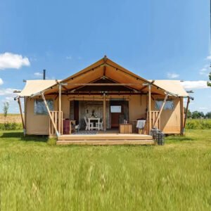 New Design Glamping Safari Tent T-shape or T Type Canvas Tent with Toilet for Outdoor Camping for Hotels and Commercial Usage