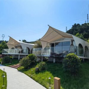 Customized 2025 Luxury Glamping Safari Camping Tent with Starry Sky View Prefab Hotel Featuring Two Glass Windows and Door