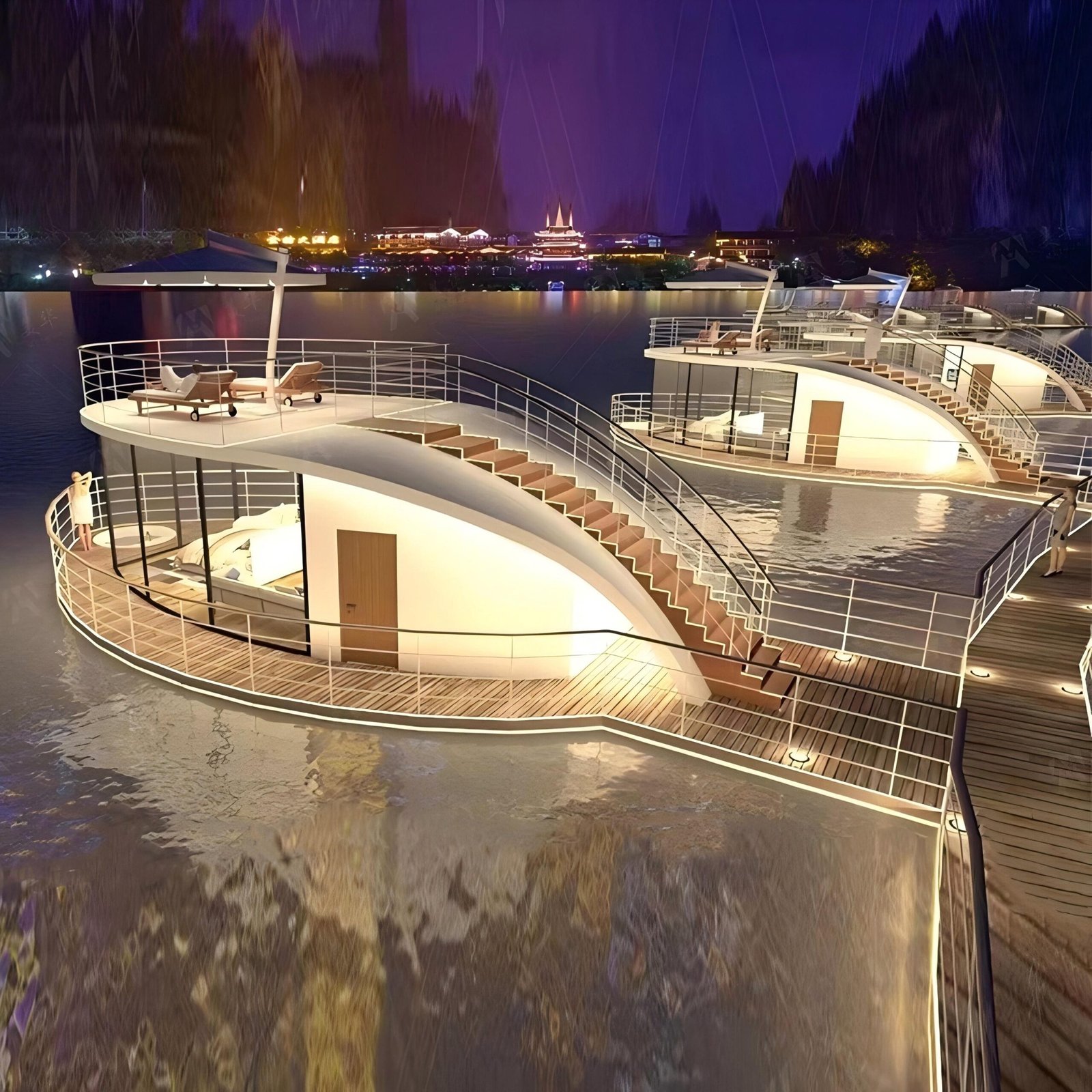 Custom Luxury Floating House Water Cabin Prefab Steel Structure Container House for Party and Fishing Pontoon House Villa Hotel - Image 6