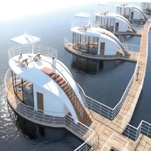 Custom Luxury Floating House Water Cabin Prefab Steel Structure Container House for Party and Fishing Pontoon House Villa Hotel