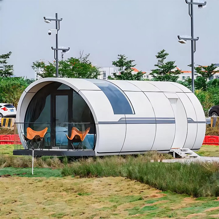 Modern Multifunctional Round Prefabricated Container House Semi-circular with Tempered Glass for Space Capsule Prefab Houses