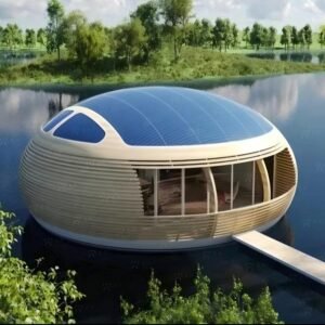 Custom Luxury Egg-shaped Floating House Water Cabin Prefab Aluminum House for Party and Fishing Pontoon House Villa Hotel