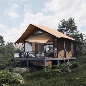 Luxury Customized Glamping Tent with Gild Lily Style Straight Bracing Glass Window Door for Hotel Prefab House Safari Camping