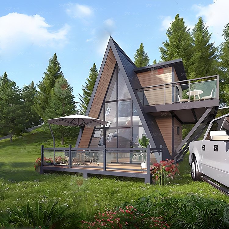 A-Frame Two-storey with Balcony Triangular Prefabricated House Luxury Villa Double Layer with Terraces for Prefab Triangle House - Image 7