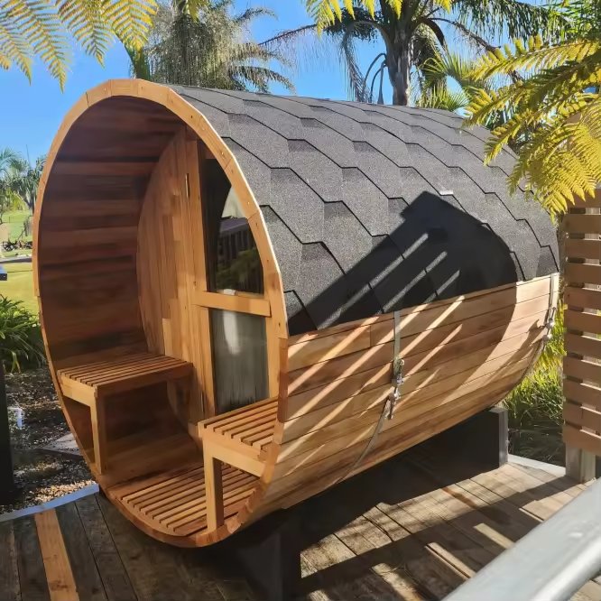 Quonset Hut Customizable Plywood Barrel Sauna Rooms Round-shape EPS Sandwich Panel Traditional Steam Outdoor Sauna Prefab House - Image 4