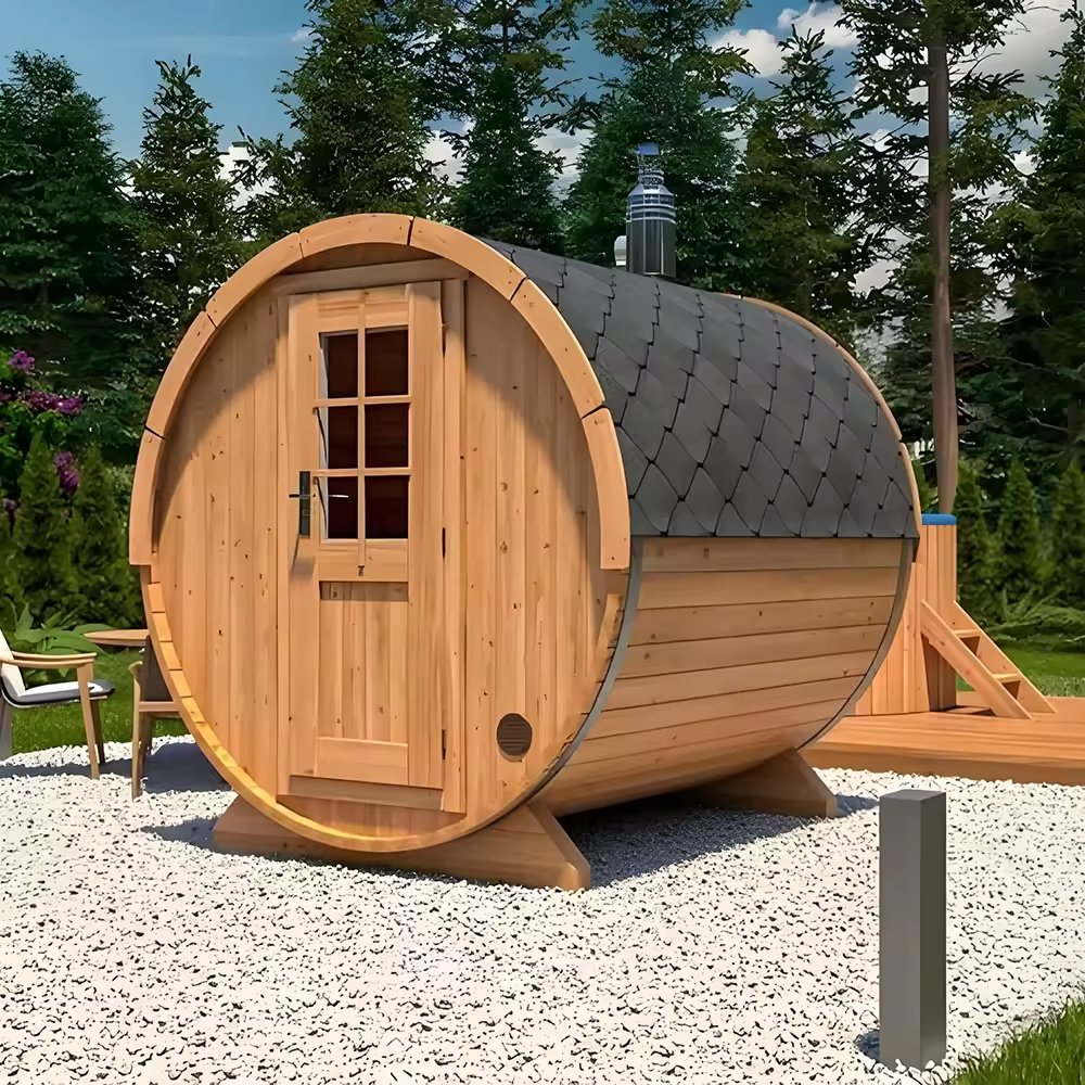 Quonset Hut Customizable Plywood Barrel Sauna Rooms Round-shape EPS Sandwich Panel Traditional Steam Outdoor Sauna Prefab House - Image 7