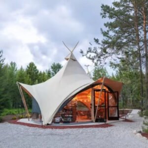 Luxury Hotel Resort Teepee Indian Pyramid Tent Glamping Sharp Corner Nordic Campsite Nomad Tent With Bathroom for Safari Camping Tents