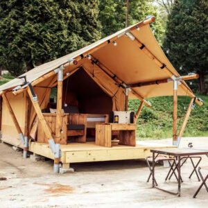 Customized Luxury Hotel Safari Lodge Glamping Tent Outdoor Waterproof Canvas Double V-shaped Column Pole Safari Camping Tents