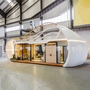 Custom Irregular Structure Flat-shaped Prefabricated Container House with Tempered Glass Door for Space Capsule Prefab House