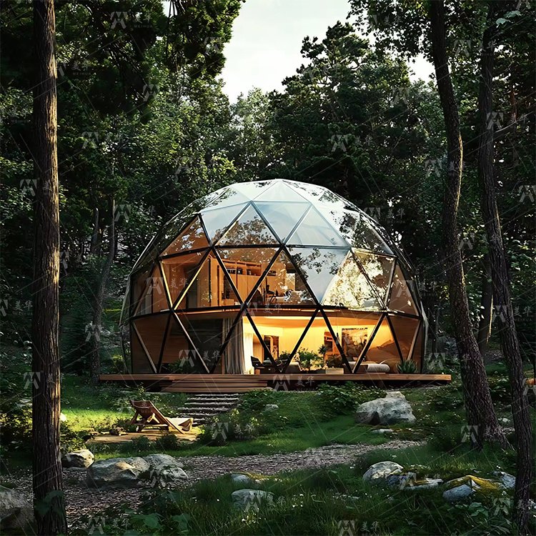 Customizable Hexagonal Shaped Tempered Reflective Mirror Glass Double-Floor Attic Geodesic Dome Tent Triangular Shaped Tempered Reflective Mirror Glass for House Trade Show Tents - Image 3