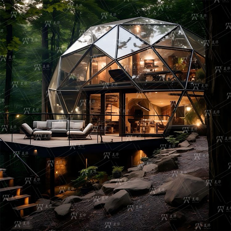 Customizable Hexagonal Shaped Tempered Reflective Mirror Glass Double-Floor Attic Geodesic Dome Tent Triangular Shaped Tempered Reflective Mirror Glass for House Trade Show Tents - Image 4