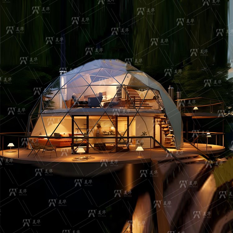 Customizable Hexagonal Shaped Tempered Reflective Mirror Glass Double-Floor Attic Geodesic Dome Tent Triangular Shaped Tempered Reflective Mirror Glass for House Trade Show Tents - Image 5
