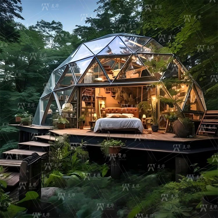 Customizable Hexagonal Shaped Tempered Reflective Mirror Glass Double-Floor Attic Geodesic Dome Tent Triangular Shaped Tempered Reflective Mirror Glass for House Trade Show Tents - Image 6