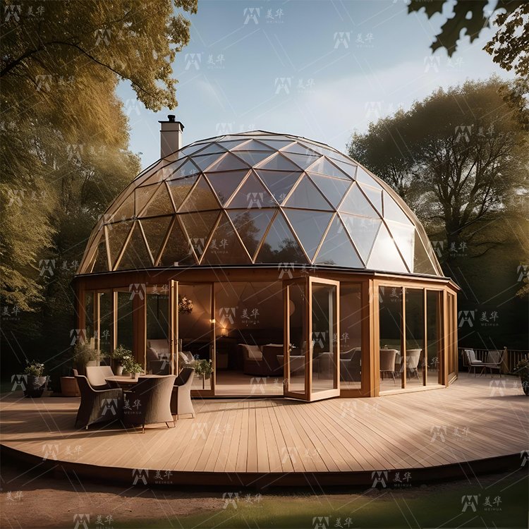 Customizable Hexagonal Shaped Tempered Reflective Mirror Glass Double-Floor Attic Geodesic Dome Tent Triangular Shaped Tempered Reflective Mirror Glass for House Trade Show Tents - Image 7