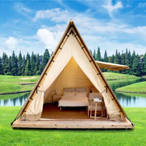 Customized Luxury Outdoor A-Frame Glamping Safari Tent Waterproof Triangle-Shape Entry for Countryside Style Safari Camping Tents