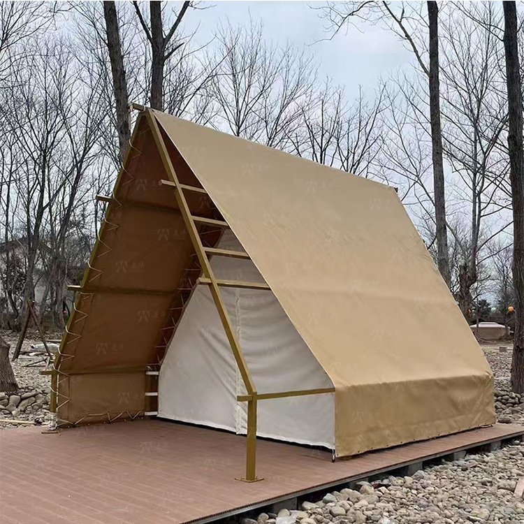 Customized Outdoor Triangular-shaped Tent Waterproof A-frame Entry Duplex Glamping Countryside Style for Safari Camping Tents - Image 7