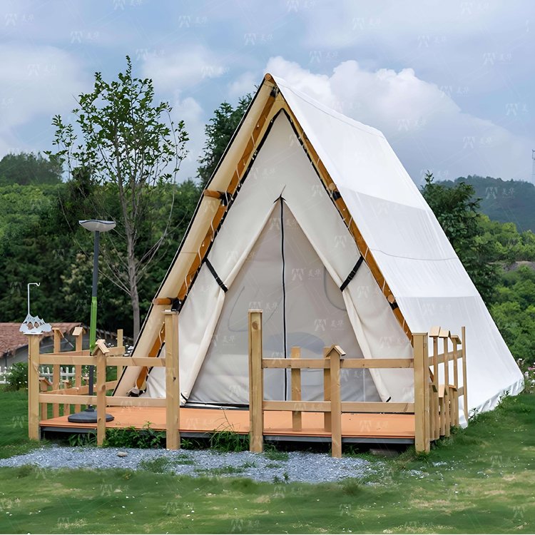 Customized Outdoor Triangular-shaped Tent Waterproof A-frame Entry Duplex Glamping Countryside Style for Safari Camping Tents - Image 3