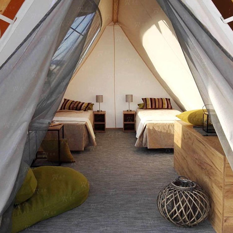 Customized Outdoor Triangular-shaped Tent Waterproof A-frame Entry Duplex Glamping Countryside Style for Safari Camping Tents - Image 4