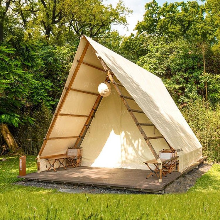 Customized Outdoor Triangular-shaped Tent Waterproof A-frame Entry Duplex Glamping Countryside Style for Safari Camping Tents - Image 5
