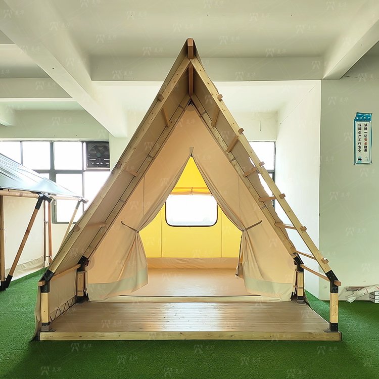 Customized Outdoor Triangular-shaped Tent Waterproof A-frame Entry Duplex Glamping Countryside Style for Safari Camping Tents - Image 6