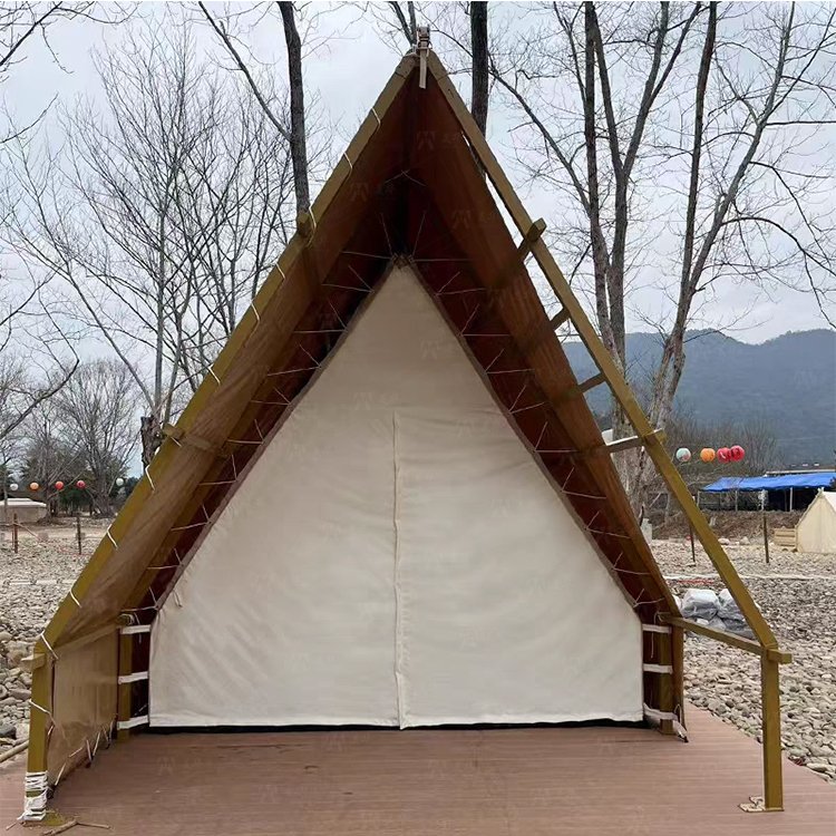 Customized Outdoor Triangular-shaped Tent Waterproof A-frame Entry Duplex Glamping Countryside Style for Safari Camping Tents - Image 8