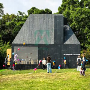 Triangular Movable House with Pointed Roof Chimney Cottage Carbonized Wooden Chimney Coffee Cabin for Hotels Prefab Houses