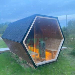 Movable Prefabricated House Aluminum-coated Tiles with Finnish Treated Wood Hexagonal-shaped Coffee Cabin Hotels Prefab Houses